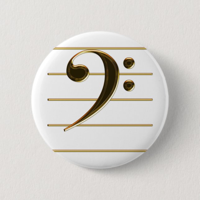 Badge Rond 5 Cm Gold Bass Clef Music Note (Devant)