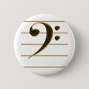 Badge Rond 5 Cm Gold Bass Clef Music Note