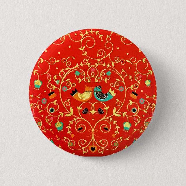 Badge Rond 5 Cm Gold Bird Couple Robin One I Love Winter Christmas (Devant)