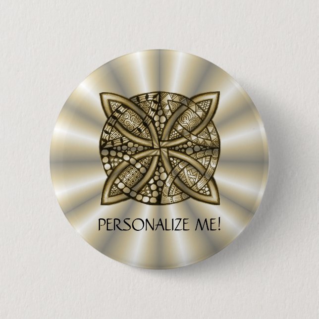 Badge Rond 5 Cm Gold Celtic Knot Design artistique original (Devant)