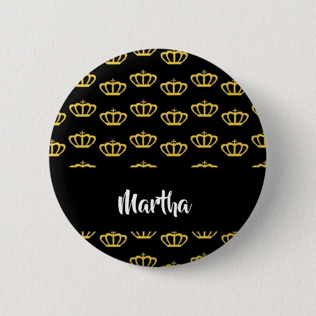 Badge Rond 5 Cm Gold crowns on black (Devant)