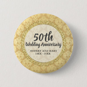 Badge Rond 5 Cm Gold Damask 50e anniversaire de Mariage