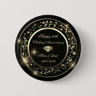 Badge Rond 5 Cm Gold Diamond brillant noir 50e anniversaire Mariag