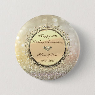 Badge Rond 5 Cm Gold Diamonds Bokeh 50e anniversaire de Mariage