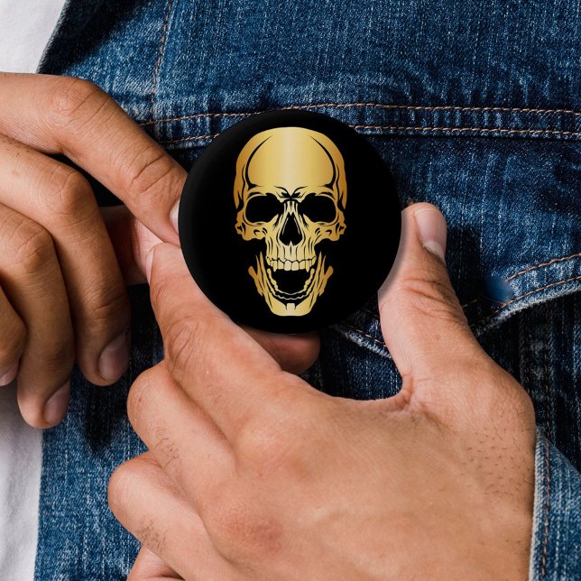 Badge Rond 5 Cm Gold et Black Skull (Créateur téléchargé)