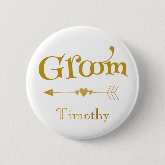 Badge Rond 5 Cm Gold et White Groom (Devant)