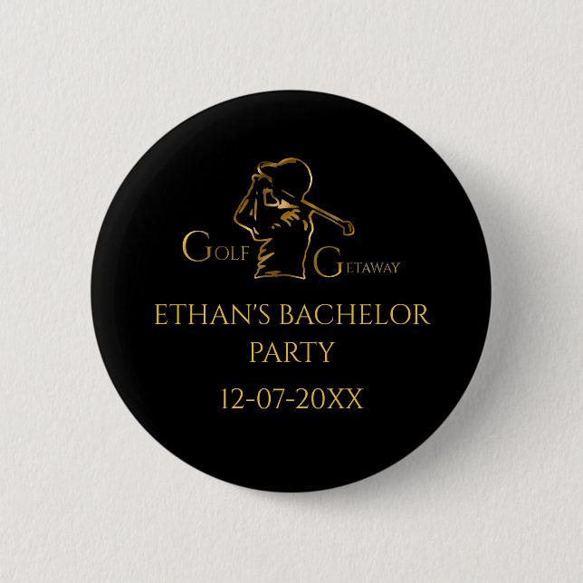 Badge Rond 5 Cm Gold Golfer Golf Trip Golf Bachelor Party (Devant)