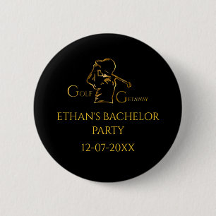Badge Rond 5 Cm Gold Golfer Golf Trip Golf Bachelor Party