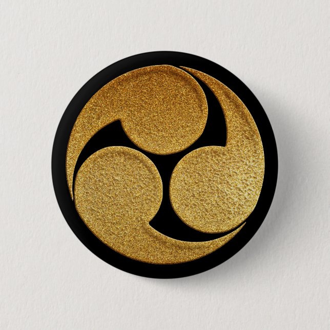 Badge Rond 5 Cm Gold Hidari Mitsu Tomoe Kamon (Devant)