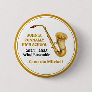 Badge Rond 5 Cm Gold Saxophone Player Groupe personnalisé