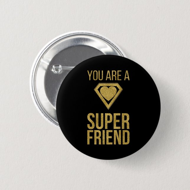 Badge Rond 5 Cm Gold Superhero Friend Valentine Button (Devant & derrière)