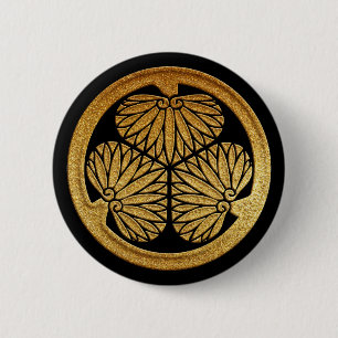 Badge Rond 5 Cm Gold Tokugawa Aoi Kamon