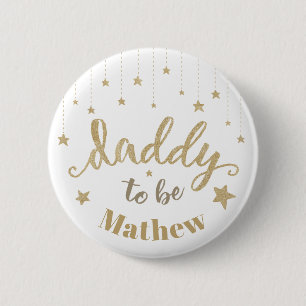 Badge Rond 5 Cm Gold Twinkle Little Star Baby shower Papa sera
