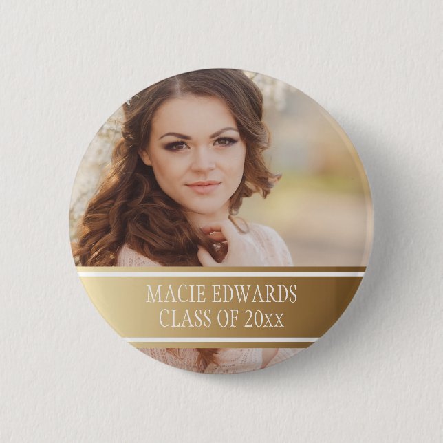 Badge Rond 5 Cm Gold White Graduation Photo Année d'études (Devant)
