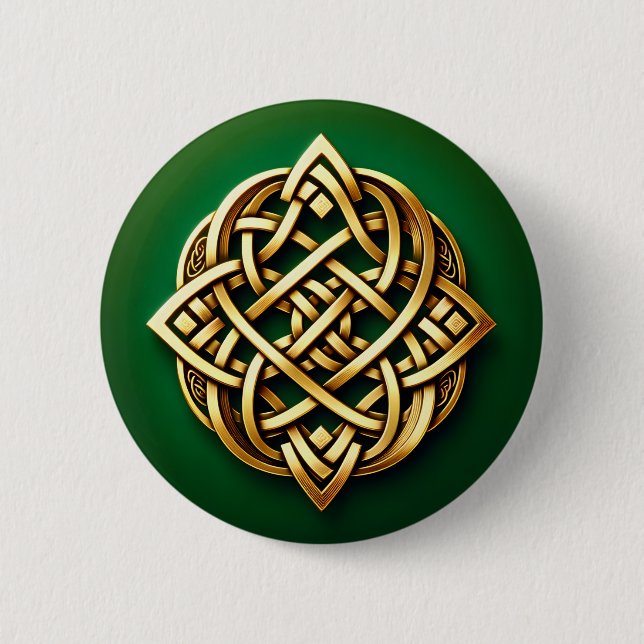 Badge Rond 5 Cm Golden Celtic noeud sur vert (Devant)
