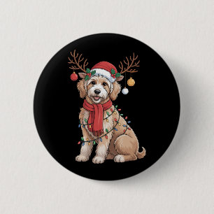 Badge Rond 5 Cm Golden Doodle Renne de Noël Arbre de Noël Magnifiq