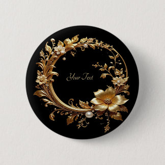 Badge Rond 5 Cm Golden Floral Ornate Frame Button
