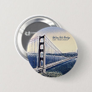 Badge Rond 5 Cm Golden Gate Bridge San Francisco Watercolor Art