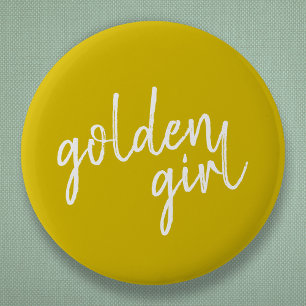 Badge Rond 5 Cm Golden Girl Script Gold moderne