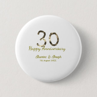Badge Rond 5 Cm Golden Metallic 30th Happy anniversary add name