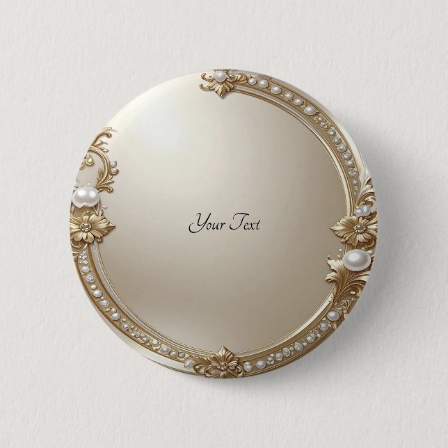 Badge Rond 5 Cm Golden Ornate Frame with Pearls Button (Devant)