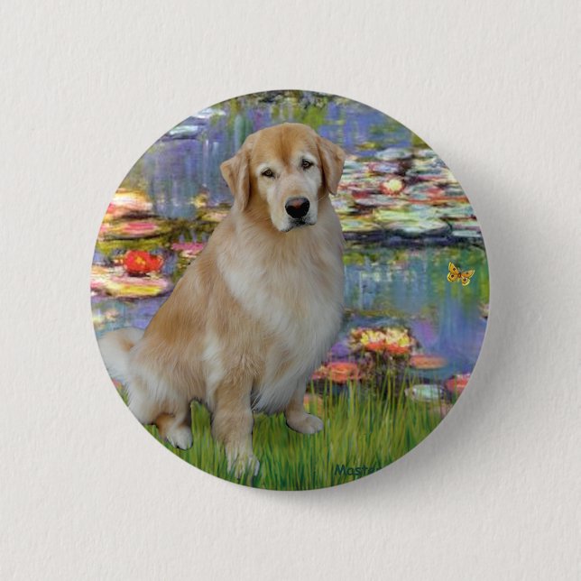 Badge Rond 5 Cm Golden Retriever #10 - Lys #2 (Devant)