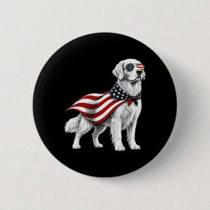 Badge Rond 5 Cm Golden Retriever 4 juillet Drapeau américain Chien
