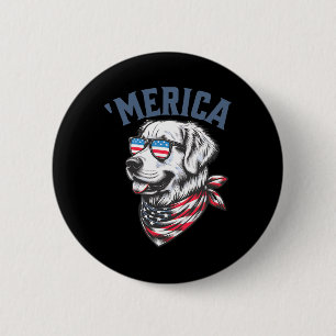Badge Rond 5 Cm Golden Retriever 4 juillet Merica Usa Lunettes de