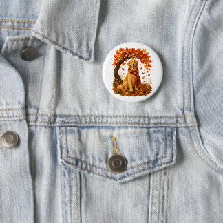 Badge Rond 5 Cm Golden Retriever Automne Cosy Action de grâce