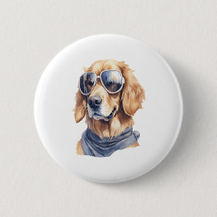 Badge Rond 5 Cm Golden Retriever avec lunettes de soleil