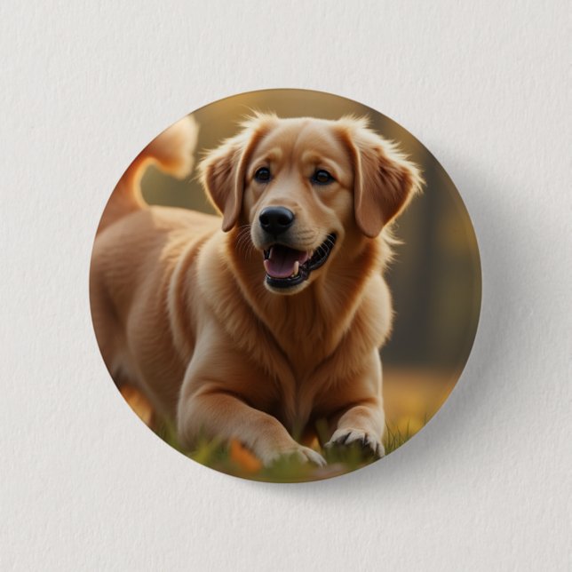 Badge Rond 5 Cm Golden Retriever Chien (Devant)