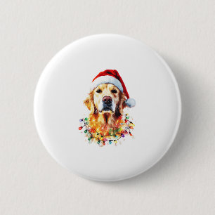 Badge Rond 5 Cm Golden Retriever Chien drôle de Noël Chapeau de Pè
