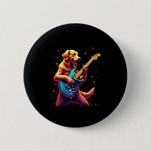 Badge Rond 5 Cm Golden Retriever chien Jouer Electric Guitar Rock