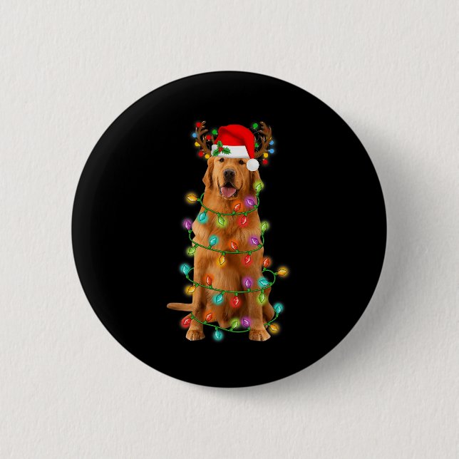 Badge Rond 5 Cm Golden Retriever Christmas Tree Lights Pyjama Chie (Devant)