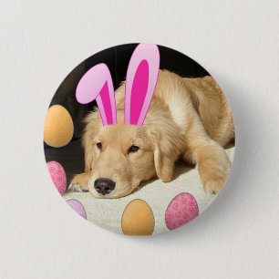 Badge Rond 5 Cm Golden Retriever de Pâques
