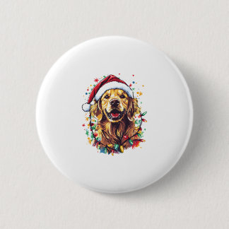 Badge Rond 5 Cm Golden Retriever Funny dog Christmas Santa Hat lig
