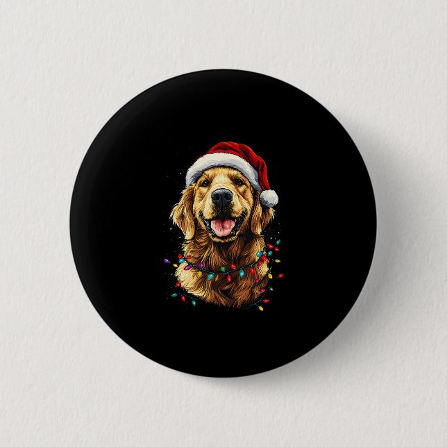 Badge Rond 5 Cm Golden Retriever Funny dog Christmas Santa Hat lig (Devant)