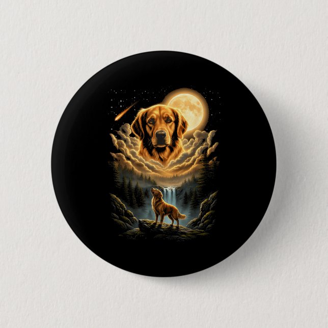 Badge Rond 5 Cm Golden retriever hurlant à la lune chien drôle (Devant)