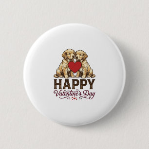 Badge Rond 5 Cm Golden Retriever Joyeuse Saint-Valentin
