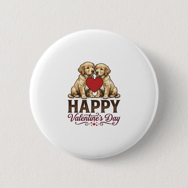 Badge Rond 5 Cm Golden Retriever Joyeuse Saint-Valentin (Devant)