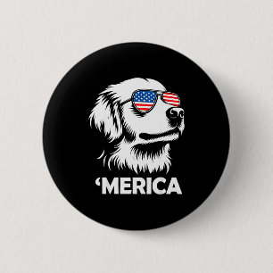 Badge Rond 5 Cm Golden retriever merica chien patriotique 4 juille