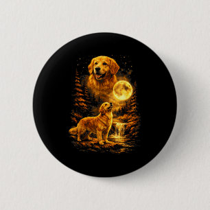 Badge Rond 5 Cm Golden Retriever Nuit au Clair de Lune Art Chien H
