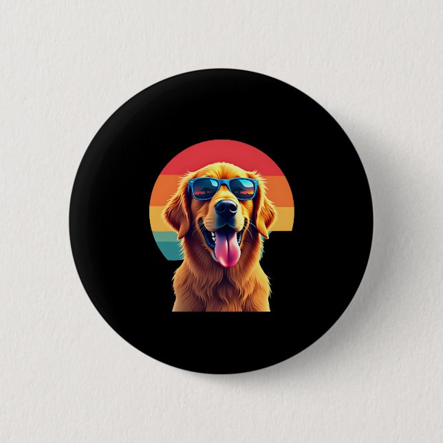 Badge Rond 5 Cm Golden Retriever pour enfants garçons filles lunet (Devant)
