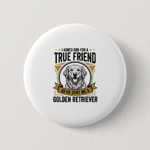 Badge Rond 5 Cm Golden Retriever Vrai Ami Vintage Amateur de Chien