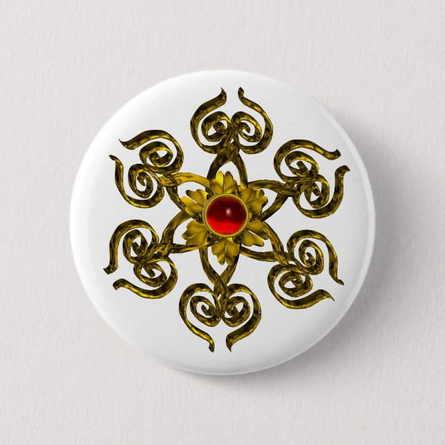 BADGE ROND 5 CM GOLDEN ROSE RUBY (Devant)