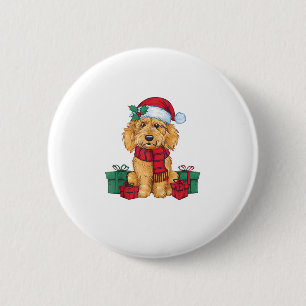 Badge Rond 5 Cm Goldendoodle Chien Fête de Noël Père Noël Chien X