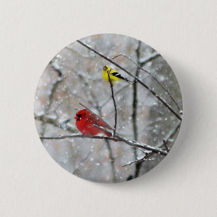 Badge Rond 5 Cm Goldfinch And Cardinal