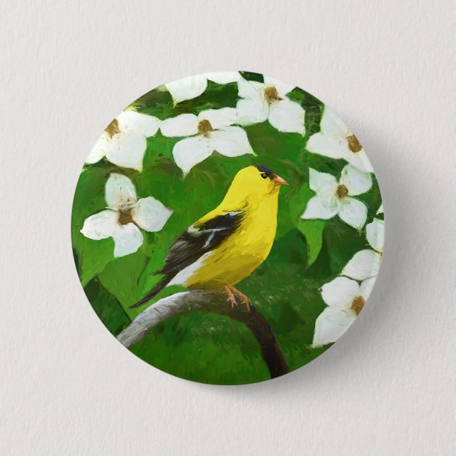 Badge Rond 5 Cm Goldfinch Painting - Cute Original Dog Art (Devant)