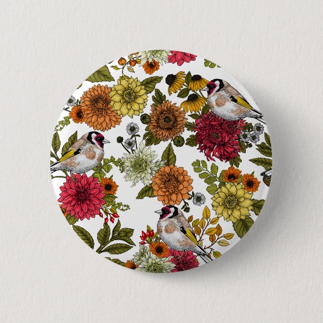 Badge Rond 5 Cm Goldfinches dans le jardin (Devant)