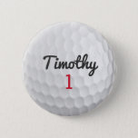Badge Rond 5 Cm Golf Ball Dimples with Black Name Red Number<br><div class="desc">A sporty and manly pattern for the guys and boys in your family.This sports design is perfect for any athlete. It looks like a photo of a gold ball. You can use this as a Happy Birthday favor and include the number years old in the number area.</div>